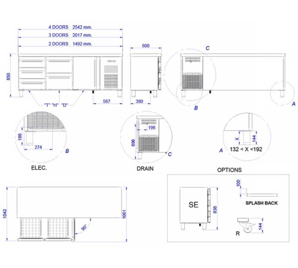 Edenox Mesa Refrigerada Puerta Cristal Snack Serie 600 MPS HC PC Negra - Imagen 2